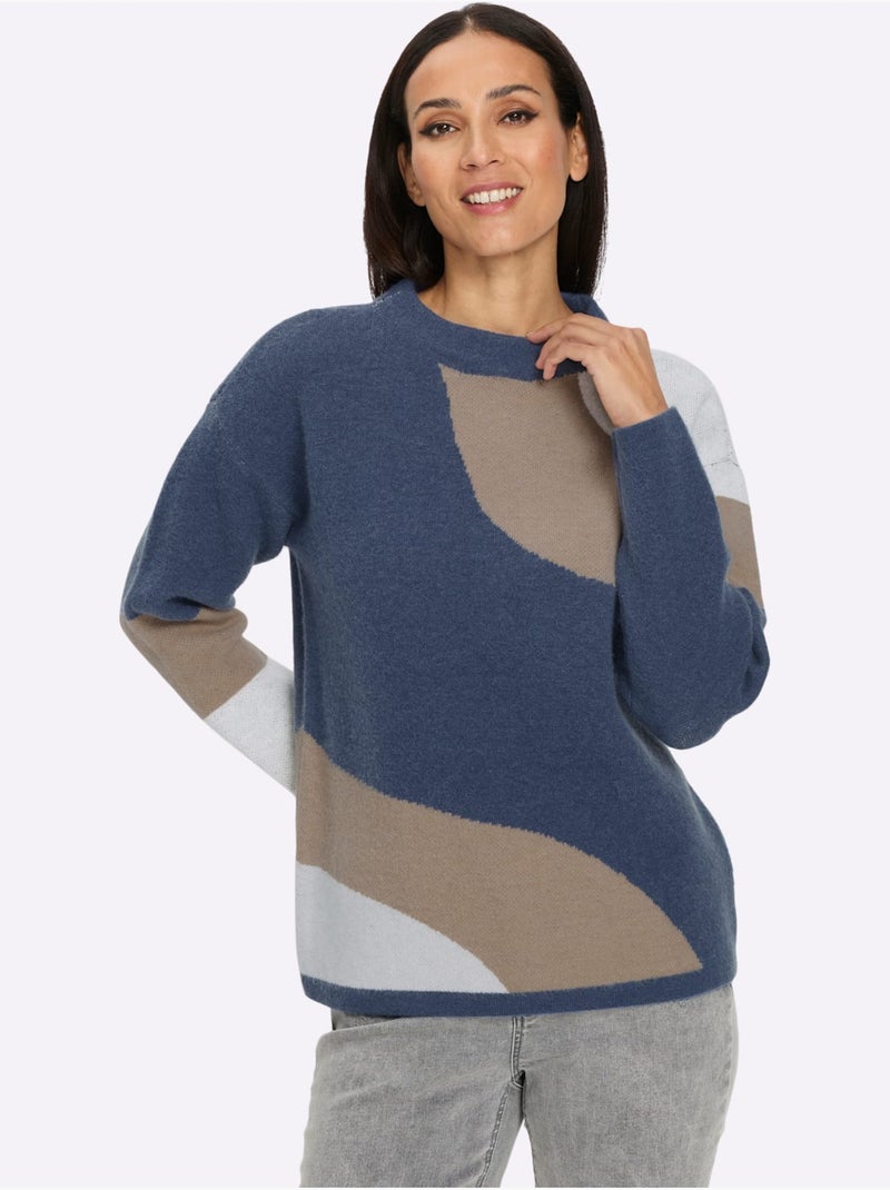 Pull jacquard motif jacquard original - taille standard - helline Bleu Ecru - Kiabi