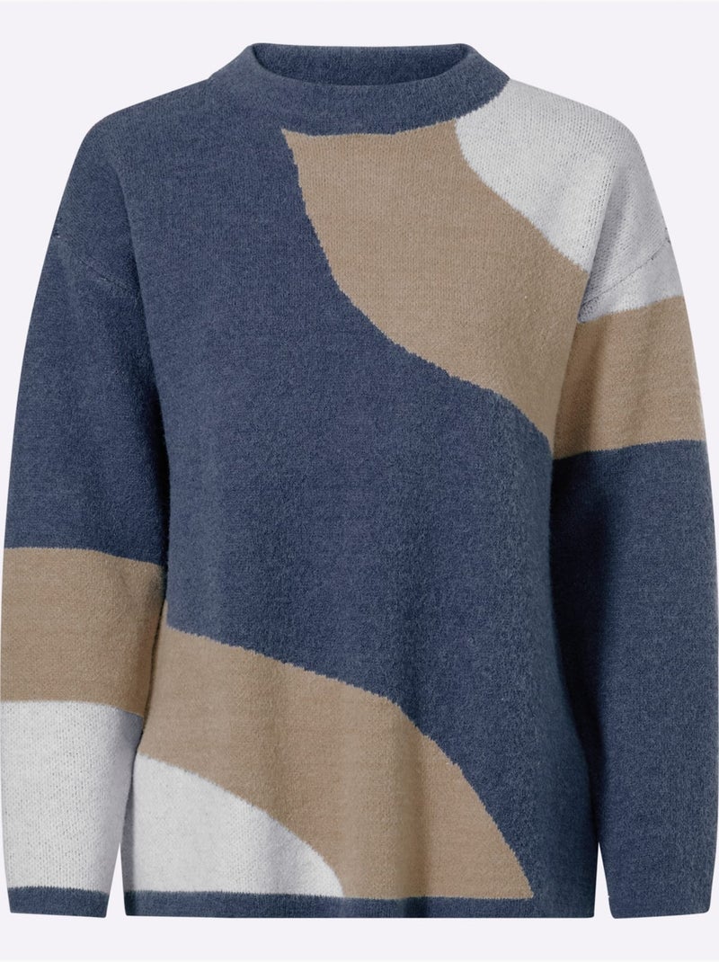 Pull jacquard motif jacquard original - taille standard - helline Bleu Ecru - Kiabi