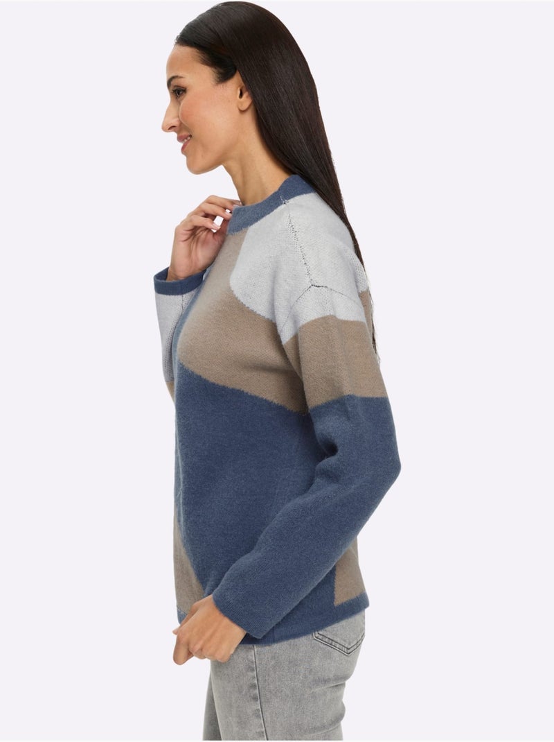 Pull jacquard motif jacquard original - taille standard - helline Bleu Ecru - Kiabi