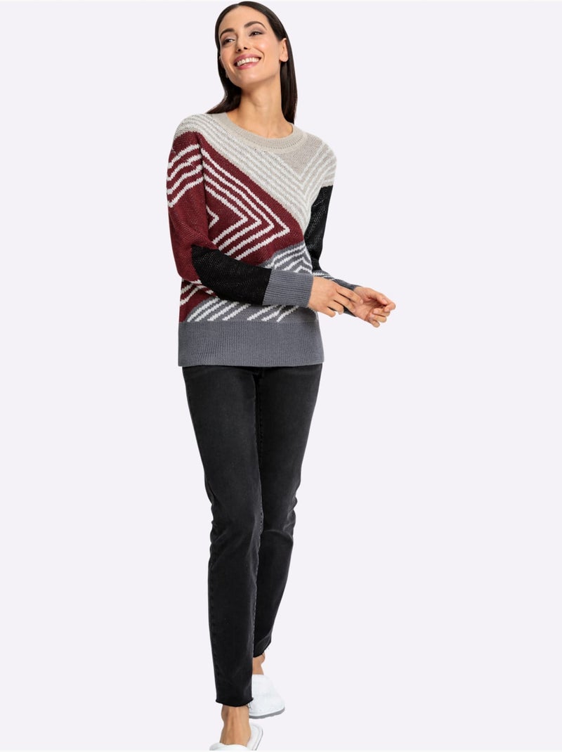 Pull Jacquard Motif Jacquard Original - Taille Standard - Helline Gris Bordeaux - Kiabi