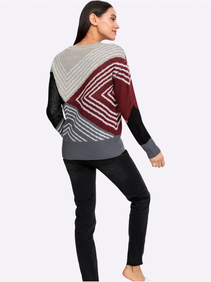 Pull Jacquard Motif Jacquard Original - Taille Standard - Helline Gris Bordeaux - Kiabi