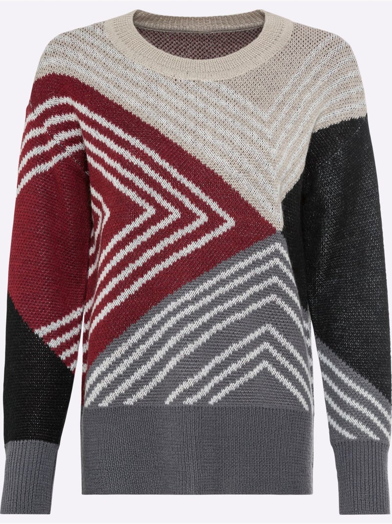 Pull Jacquard Motif Jacquard Original - Taille Standard - Helline Gris Bordeaux - Kiabi