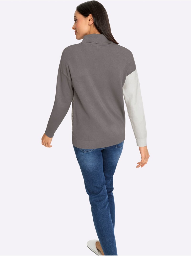 Pull jacquard motif jacquard original - taille standard - helline Gris Ecru - Kiabi