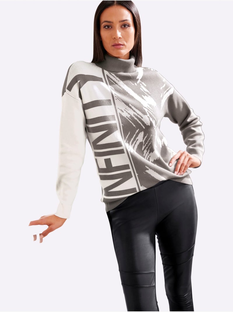 Pull jacquard motif jacquard original - taille standard - helline Gris Ecru - Kiabi