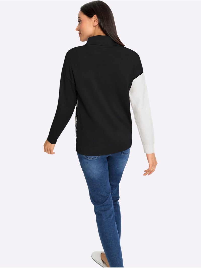 Pull Jacquard Motif Jacquard Original - Taille Standard - Helline Noir Ecru - Kiabi