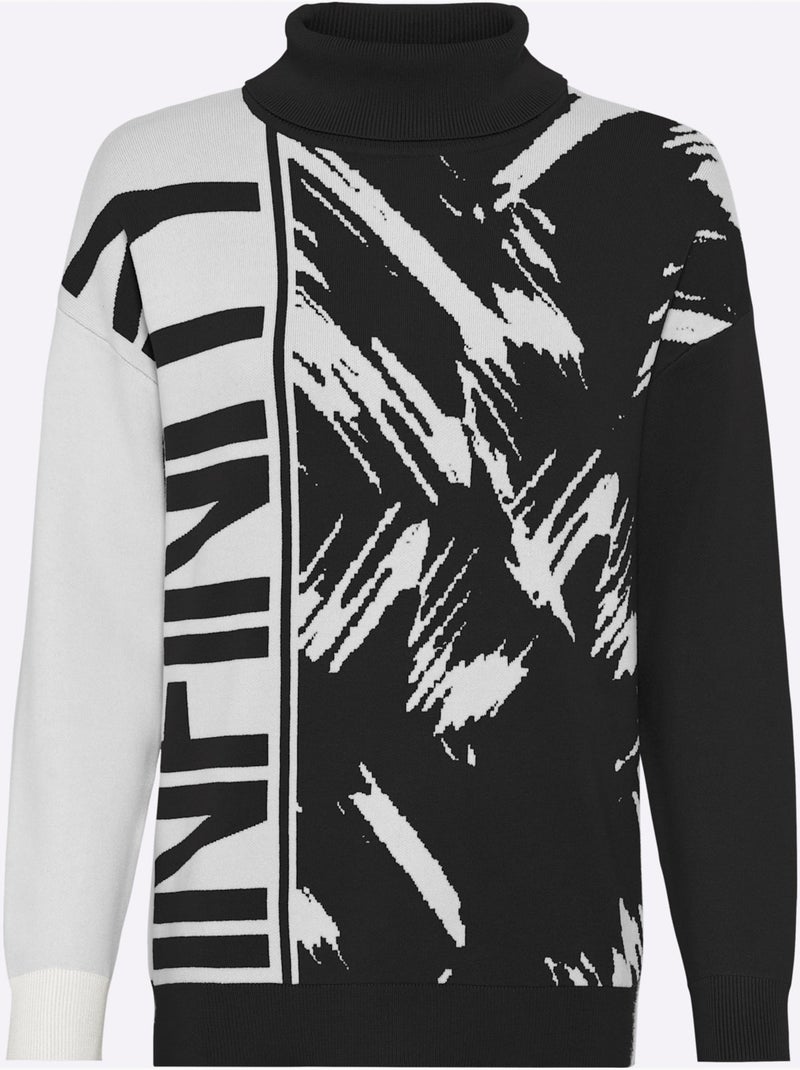 Pull Jacquard Motif Jacquard Original - Taille Standard - Helline Noir Ecru - Kiabi