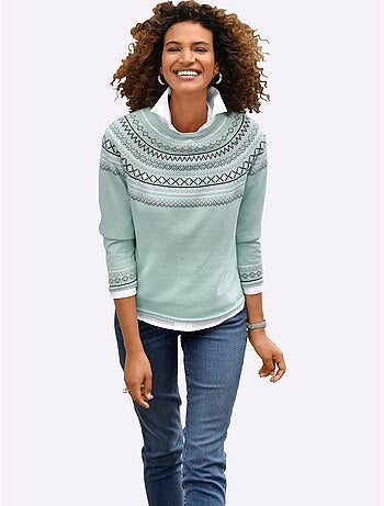 Pull motif norvégien jacquard col rond et finitions côtelées - taille standard - witt