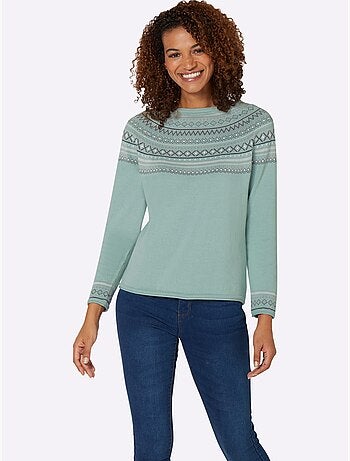 Pull motif norvégien jacquard col rond et finitions côtelées - taille standard - witt