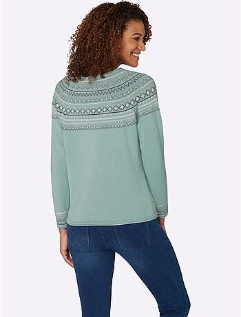 Pull motif norvégien jacquard col rond et finitions côtelées - taille standard - witt