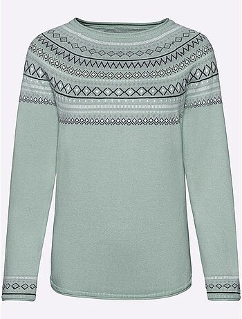 Pull motif norvégien jacquard col rond et finitions côtelées - taille standard - witt