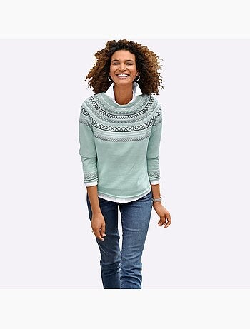 Pull col rond motif norvégien et manches raglan et finitions côtelées - taille standard - witt