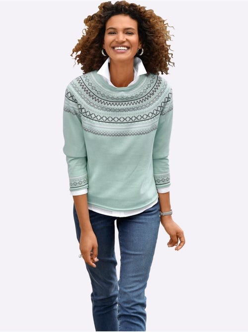 Pull jacquard motif norvégien col rond et manches longues - taille standard - witt - Kiabi