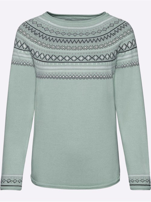 Pull jacquard motif norvégien col rond et manches longues - taille standard - witt - Kiabi