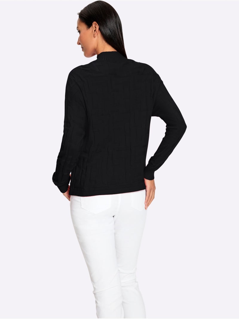 Pull Jacquard Motif Tricoté Aspect 3d - Taille Standard - Helline Noir - Kiabi