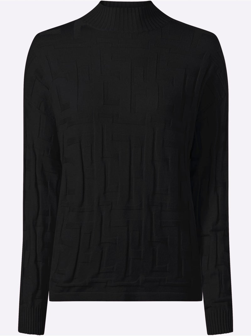 Pull Jacquard Motif Tricoté Aspect 3d - Taille Standard - Helline Noir - Kiabi