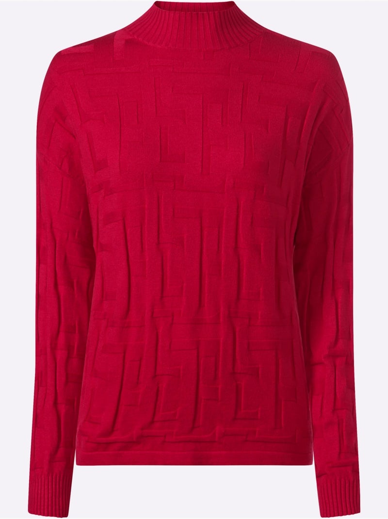 Pull Jacquard Motif Tricoté Aspect 3d - Taille Standard - Helline Rouge - Kiabi