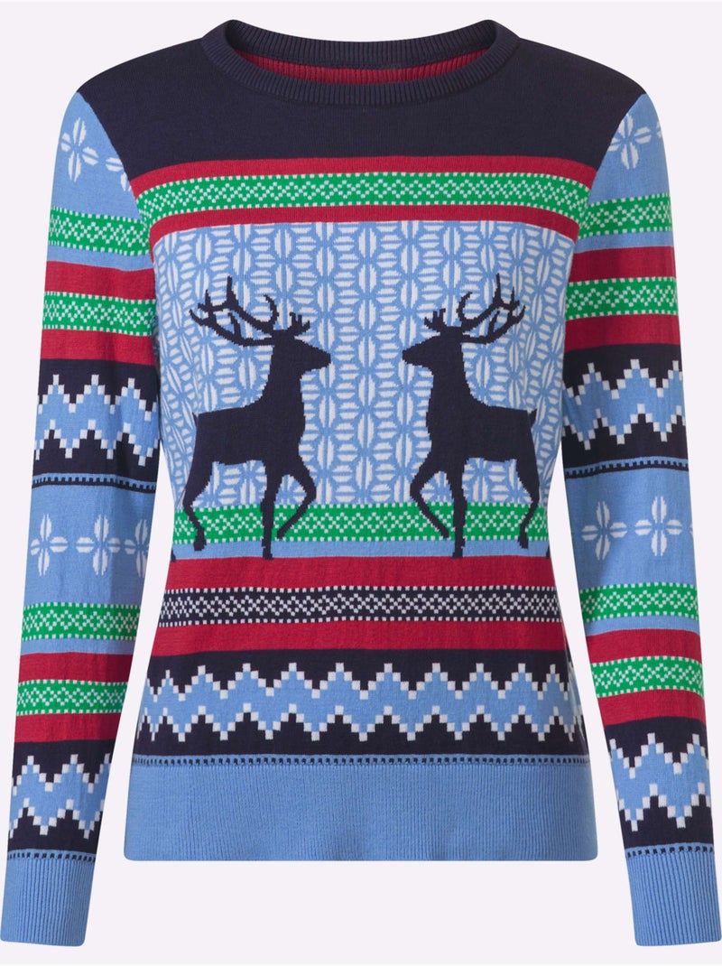 Pull Jacquard Pur Coton - Taille Standard - Witt Bleu marine - Kiabi