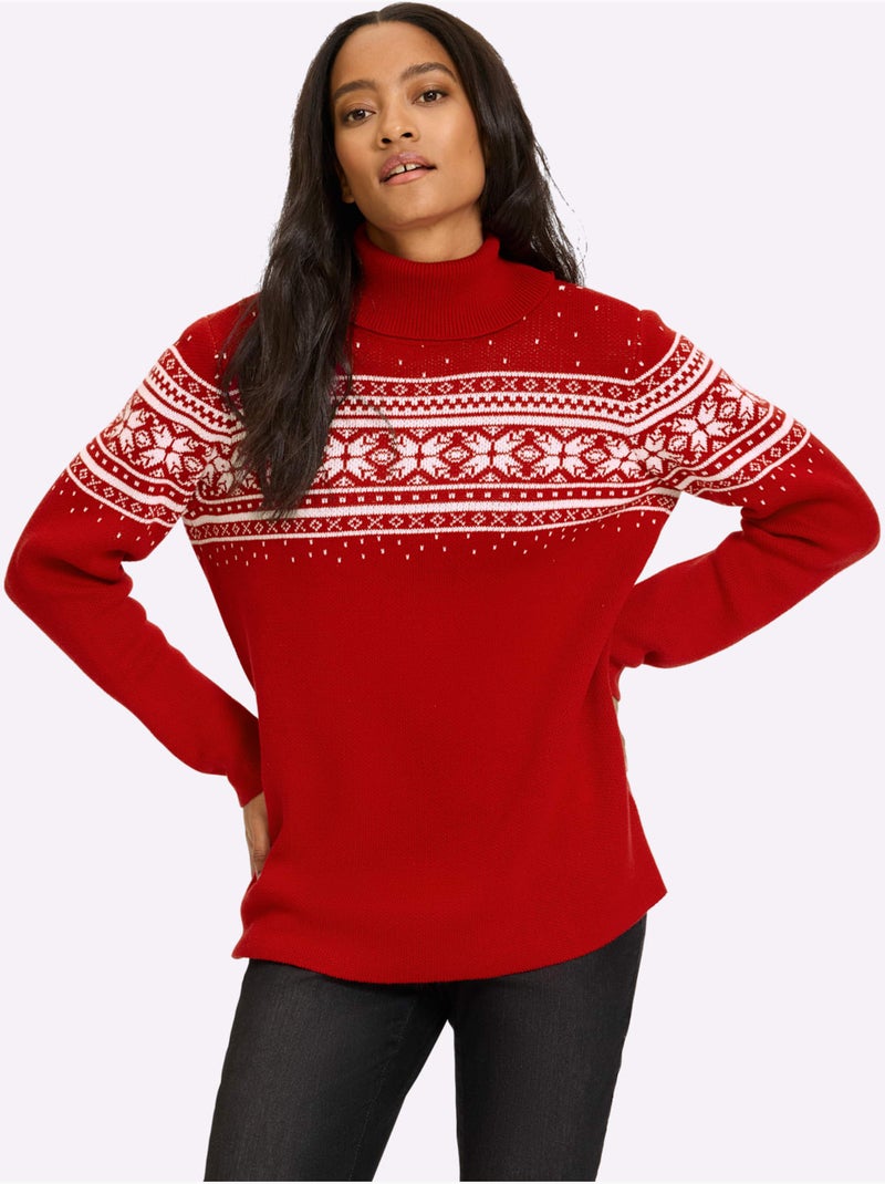Pull Jacquard Superbe Motif Jacquard - Taille Standard - Helline Blanc Rouge - Kiabi