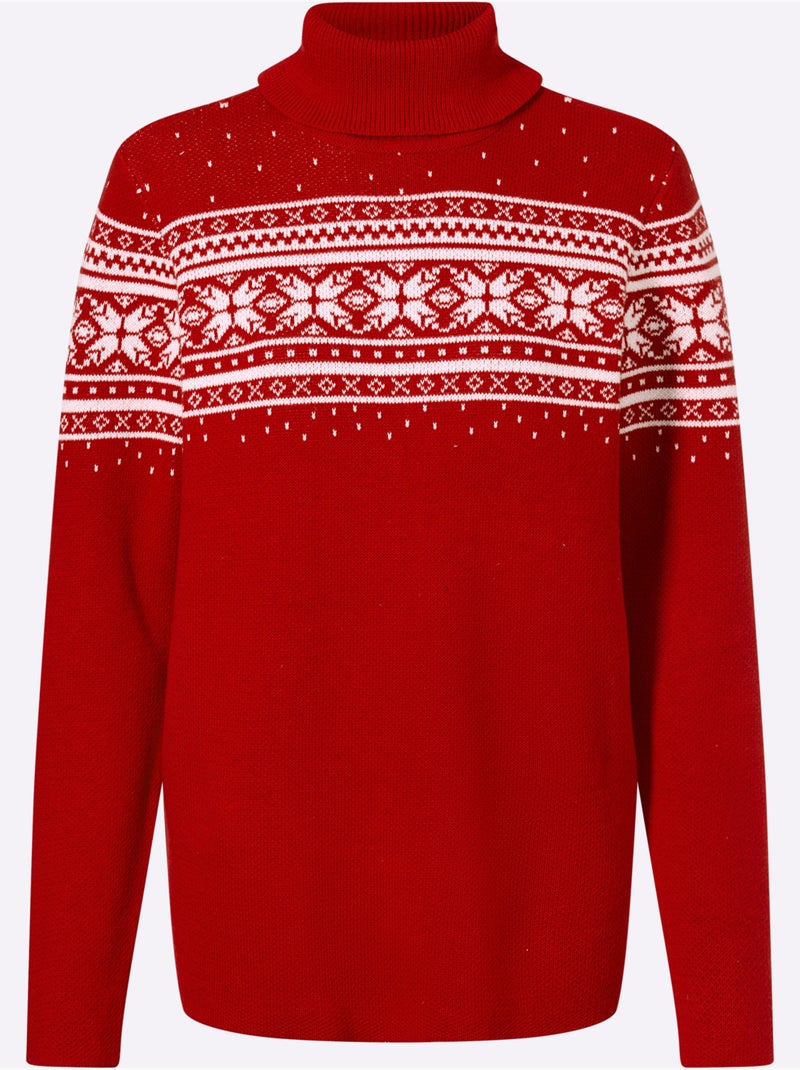 Pull Jacquard Superbe Motif Jacquard - Taille Standard - Helline Blanc Rouge - Kiabi