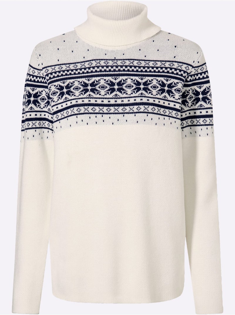 Pull jacquard superbe motif jacquard - taille standard - helline Bleu Ecru Bleu - Kiabi