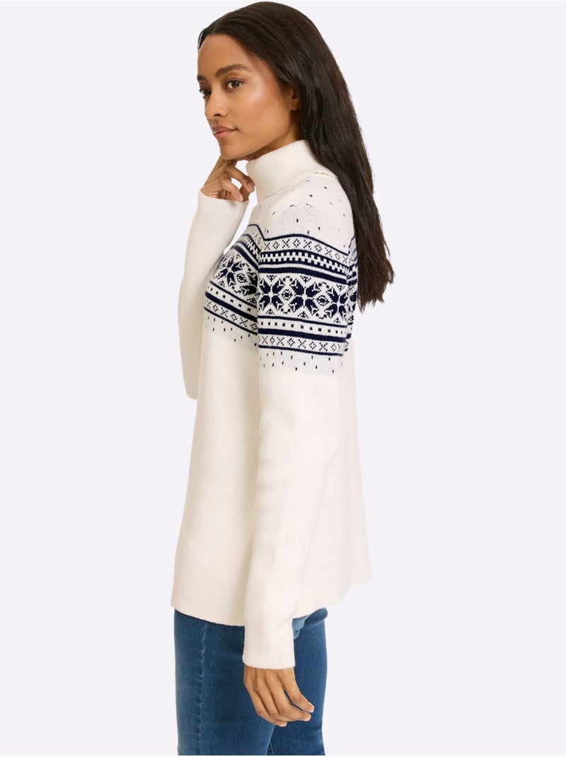 Pull jacquard superbe motif jacquard - taille standard - helline Bleu Ecru Bleu - Kiabi