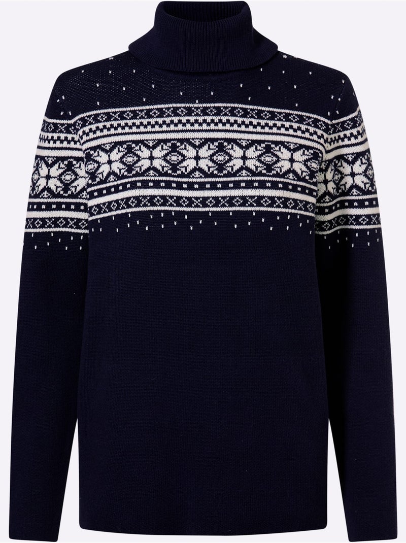 Pull Jacquard Superbe Motif Jacquard - Taille Standard - Helline Ecru/Marine - Kiabi