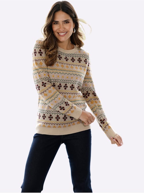 Pull Jacquard Superbe Motif Jacquard - Taille Standard - Moda Vilona - Kiabi