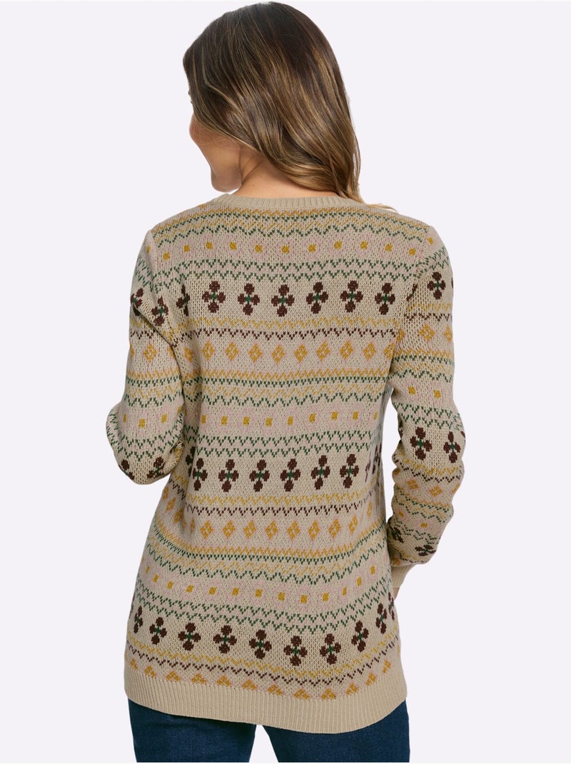 Pull Jacquard Superbe Motif Jacquard - Taille Standard - Moda Vilona Jaune / Violet - Kiabi
