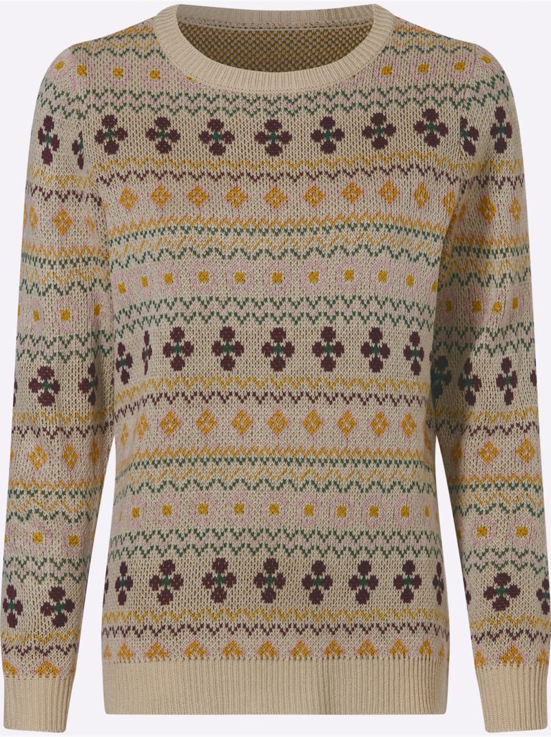 Pull Jacquard Superbe Motif Jacquard - Taille Standard - Moda Vilona Jaune / Violet - Kiabi