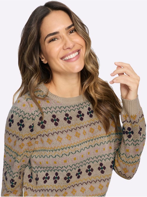 Pull Jacquard Superbe Motif Jacquard - Taille Standard - Moda Vilona - Kiabi