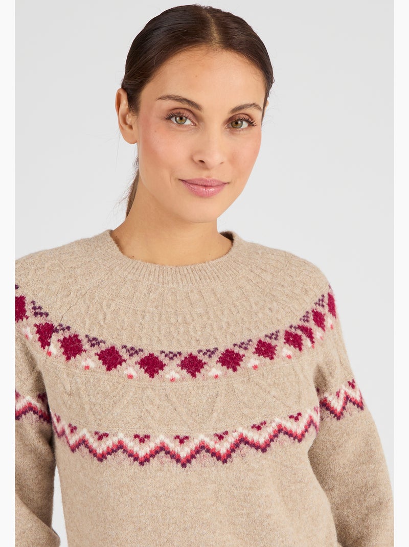 Pull jacquard Thermolactyl - Damart Marron - Kiabi