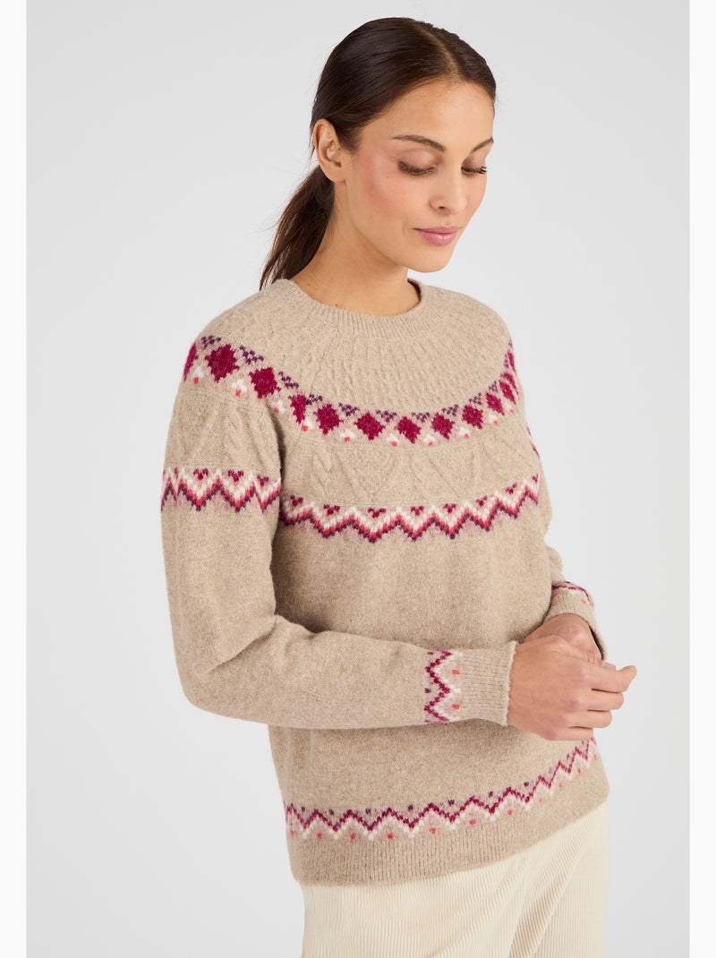 Pull jacquard Thermolactyl - Damart Marron - Kiabi