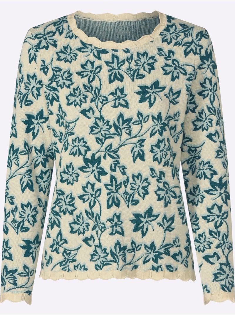 Pull Jacquard Tricot Fin - Taille Standard - Witt Blanc Bleu - Kiabi