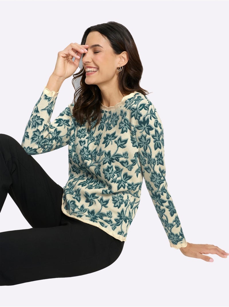 Pull Jacquard Tricot Fin - Taille Standard - Witt Blanc Bleu - Kiabi