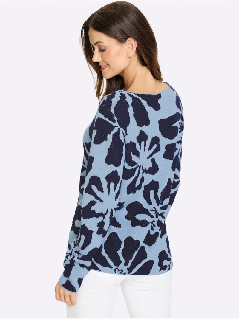 Pull Jacquard Tricot Jacquard De Qualité - Taille Standard - Helline Bleu Bleu - Kiabi