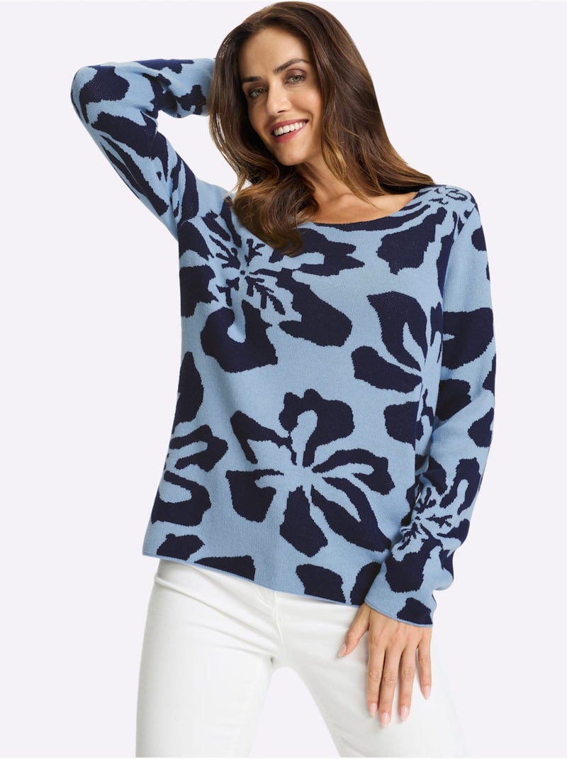 Pull Jacquard Tricot Jacquard De Qualité - Taille Standard - Helline Bleu Bleu - Kiabi