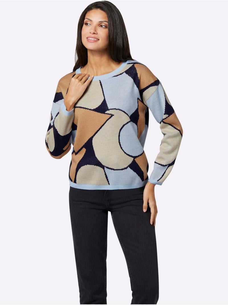 Pull Jacquard Tricot Jacquard De Qualité - Taille Standard - Moda Vilona Blanc Marron - Kiabi