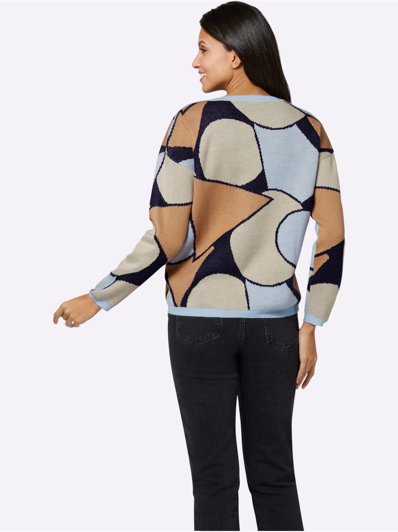 Pull Jacquard Tricot Jacquard De Qualité - Taille Standard - Moda Vilona Blanc Marron - Kiabi