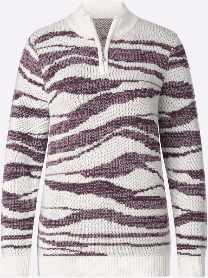 Pull jacquard tricot jacquard de qualité - taille standard - witt Écru/Violet - Kiabi
