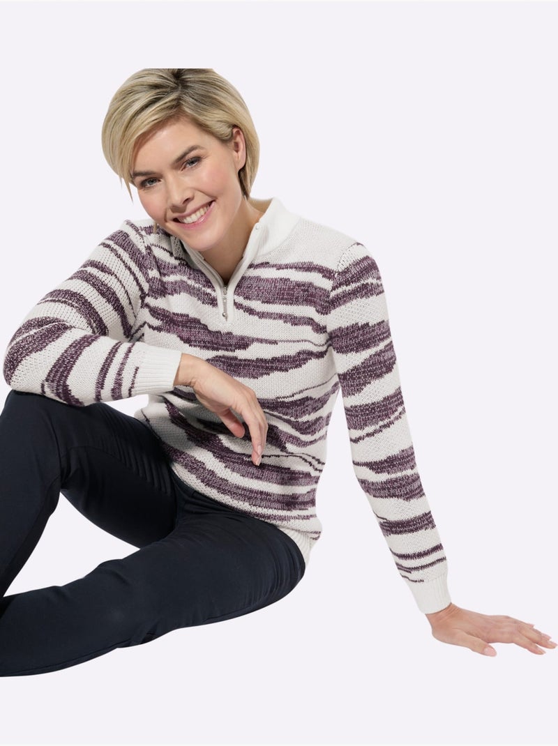 Pull jacquard tricot jacquard de qualité - taille standard - witt Écru/Violet - Kiabi