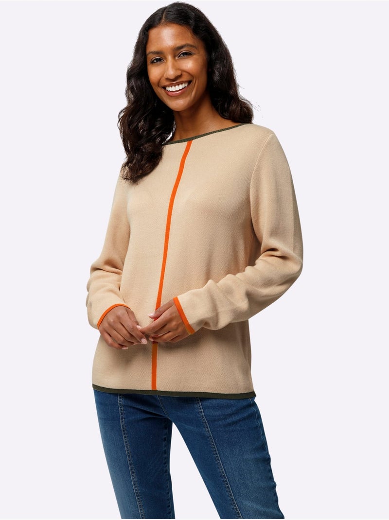 Pull Jacquard Tricot Jacquard élégant - Taille Standard - Helline Marron - Kiabi