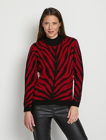 Pull jacquard zébré col montant