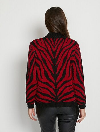 Pull jacquard zébré col montant