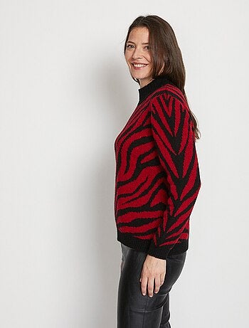 Pull jacquard zébré col montant