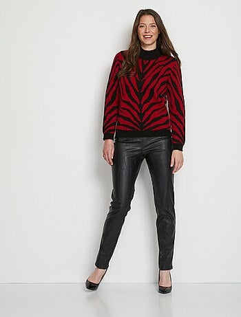 Pull jacquard zébré col montant