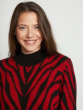 Pull jacquard zébré col montant