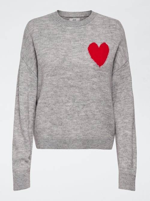 Pull 'JDY' col rond à motif imprimé cœur - Kiabi