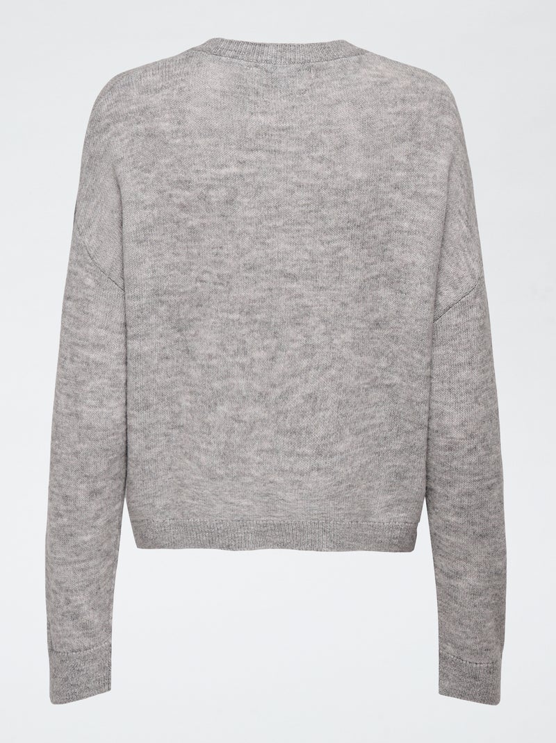 Pull 'JDY' col rond à motif imprimé cœur Gris - Kiabi