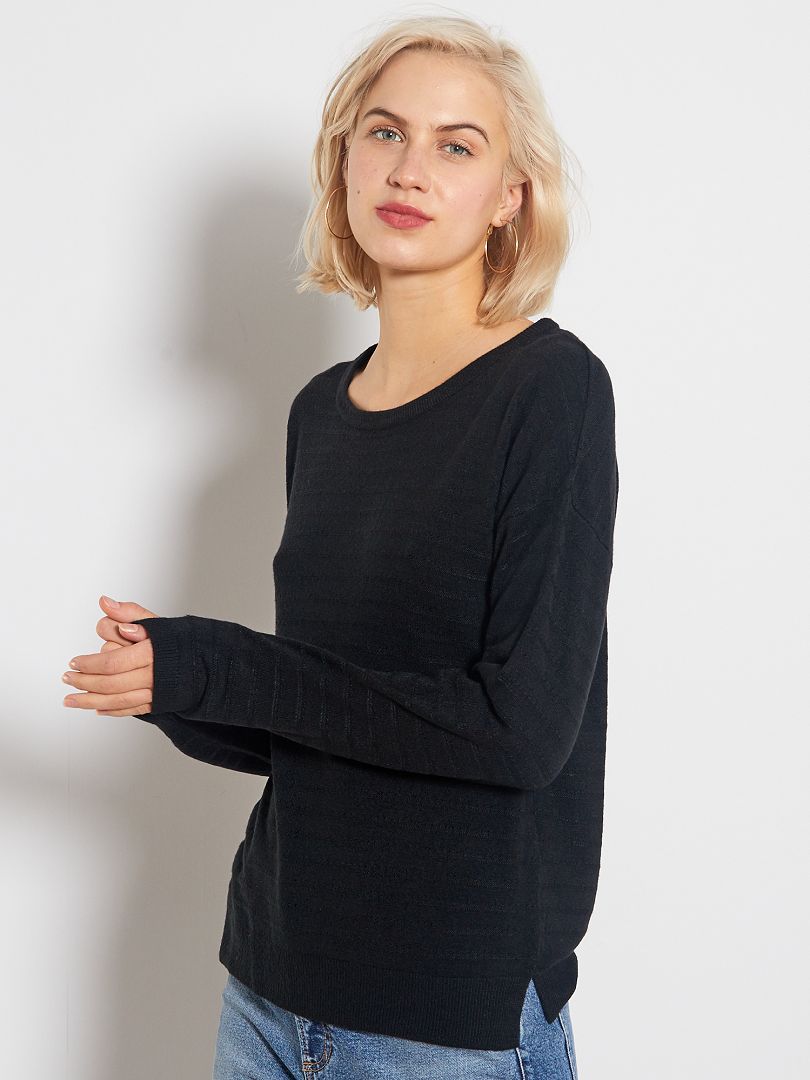 Pull 'JDY' en maille fantaisie noir - Kiabi