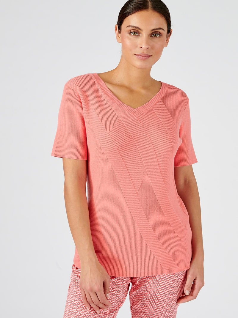 Pull jeu de côtes fantaisie. - Damart Rose - Kiabi